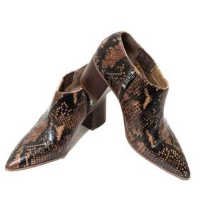 Franco Sarto 2" Block Heel 6M Brown Reptile Leather Side Zip Bootie